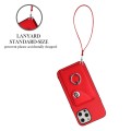 For iPhone 12 Pro Max Organ Card Bag Ring Holder PU Phone Case with Lanyard(Red)