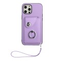 For iPhone 12 mini Organ Card Bag Ring Holder PU Phone Case with Lanyard(Purple)