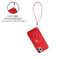 For iPhone 11 Pro Max Organ Card Bag Ring Holder PU Phone Case with Lanyard(Red)