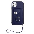 For iPhone 11 Organ Card Bag Ring Holder PU Phone Case with Lanyard(Blue)