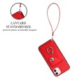 For iPhone 11 Organ Card Bag Ring Holder PU Phone Case with Lanyard(Red)
