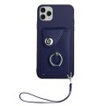 For iPhone 11 Pro Organ Card Bag Ring Holder PU Phone Case with Lanyard(Blue)