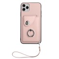 For iPhone 11 Pro Organ Card Bag Ring Holder PU Phone Case with Lanyard(Pink)