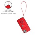 For iPhone 11 Pro Organ Card Bag Ring Holder PU Phone Case with Lanyard(Red)