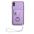 For iPhone XS / X Organ Card Bag Ring Holder PU Phone Case with Lanyard(Purple)