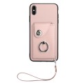 For iPhone XS / X Organ Card Bag Ring Holder PU Phone Case with Lanyard(Pink)