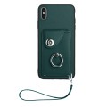 For iPhone XS / X Organ Card Bag Ring Holder PU Phone Case with Lanyard(Green)