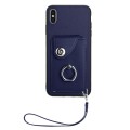 For iPhone XS Max Organ Card Bag Ring Holder PU Phone Case with Lanyard(Blue)