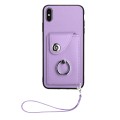 For iPhone XS Max Organ Card Bag Ring Holder PU Phone Case with Lanyard(Purple)