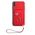 For iPhone XS Max Organ Card Bag Ring Holder PU Phone Case with Lanyard(Red)