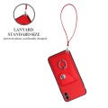 For iPhone XS Max Organ Card Bag Ring Holder PU Phone Case with Lanyard(Red)