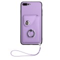 For iPhone 8 Plus / 7 Plus Organ Card Bag Ring Holder PU Phone Case with Lanyard(Purple)