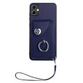 For Samsung Galaxy A04 4G Organ Card Bag Ring Holder PU Phone Case with Lanyard(Blue)
