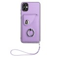 For Samsung Galaxy A04 4G Organ Card Bag Ring Holder PU Phone Case with Lanyard(Purple)