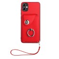 For Samsung Galaxy A04 4G Organ Card Bag Ring Holder PU Phone Case with Lanyard(Red)