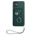 For Samsung Galaxy A04 4G Organ Card Bag Ring Holder PU Phone Case with Lanyard(Green)