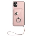 For Samsung Galaxy A05 4G Global Organ Card Bag Ring Holder PU Phone Case with Lanyard(Pink)
