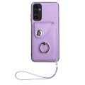 For Samsung Galaxy A05s 4G Global Organ Card Bag Ring Holder PU Phone Case with Lanyard(Purple)