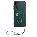 For Samsung Galaxy A05s 4G Global Organ Card Bag Ring Holder PU Phone Case with Lanyard(Green)