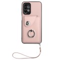 For Samsung Galaxy A13 4G Organ Card Bag Ring Holder PU Phone Case with Lanyard(Pink)