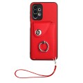 For Samsung Galaxy A13 4G Organ Card Bag Ring Holder PU Phone Case with Lanyard(Red)