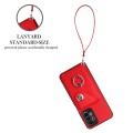 For Samsung Galaxy A13 4G Organ Card Bag Ring Holder PU Phone Case with Lanyard(Red)