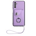 For Samsung Galaxy A13 5G/A04s Organ Card Bag Ring Holder PU Phone Case with Lanyard(Purple)