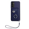For Samsung Galaxy A14 5G Organ Card Bag Ring Holder PU Phone Case with Lanyard(Blue)