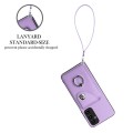 For Samsung Galaxy A15 4G Global Organ Card Bag Ring Holder PU Phone Case with Lanyard(Purple)