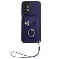 For Samsung Galaxy A23 165.4mm Organ Card Bag Ring Holder PU Phone Case with Lanyard(Blue)