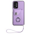 For Samsung Galaxy A23 165.4mm Organ Card Bag Ring Holder PU Phone Case with Lanyard(Purple)
