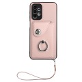 For Samsung Galaxy A23 165.4mm Organ Card Bag Ring Holder PU Phone Case with Lanyard(Pink)