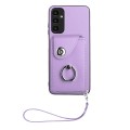For Samsung Galaxy A24 4G Organ Card Bag Ring Holder PU Phone Case with Lanyard(Purple)