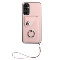 For Samsung Galaxy A24 4G Organ Card Bag Ring Holder PU Phone Case with Lanyard(Pink)