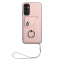 For Samsung Galaxy A25 5G Global Organ Card Bag Ring Holder PU Phone Case with Lanyard(Pink)