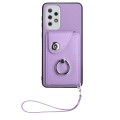 For Samsung Galaxy A33 5G Organ Card Bag Ring Holder PU Phone Case with Lanyard(Purple)