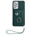For Samsung Galaxy A33 5G Organ Card Bag Ring Holder PU Phone Case with Lanyard(Green)