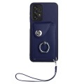 For Samsung Galaxy A52 4G/5G Organ Card Bag Ring Holder PU Phone Case with Lanyard(Blue)