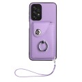 For Samsung Galaxy A52 4G/5G Organ Card Bag Ring Holder PU Phone Case with Lanyard(Purple)