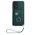 For Samsung Galaxy A52 4G/5G Organ Card Bag Ring Holder PU Phone Case with Lanyard(Green)