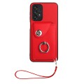 For Samsung Galaxy A53 5G Organ Card Bag Ring Holder PU Phone Case with Lanyard(Red)