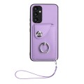 For Samsung Galaxy A54 5G Organ Card Bag Ring Holder PU Phone Case with Lanyard(Purple)