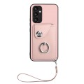 For Samsung Galaxy A54 5G Organ Card Bag Ring Holder PU Phone Case with Lanyard(Pink)