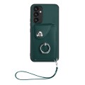 For Samsung Galaxy A54 5G Organ Card Bag Ring Holder PU Phone Case with Lanyard(Green)