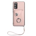 For Samsung Galaxy S20 FE Organ Card Bag Ring Holder PU Phone Case with Lanyard(Pink)