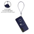 For Samsung Galaxy S21 FE 5G Organ Card Bag Ring Holder PU Phone Case with Lanyard(Blue)