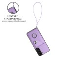 For Samsung Galaxy S21 FE 5G Organ Card Bag Ring Holder PU Phone Case with Lanyard(Purple)