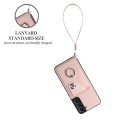 For Samsung Galaxy S21 FE 5G Organ Card Bag Ring Holder PU Phone Case with Lanyard(Pink)