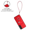 For Samsung Galaxy S21 FE 5G Organ Card Bag Ring Holder PU Phone Case with Lanyard(Red)