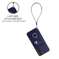 For Samsung Galaxy S22+ 5G Organ Card Bag Ring Holder PU Phone Case with Lanyard(Blue)